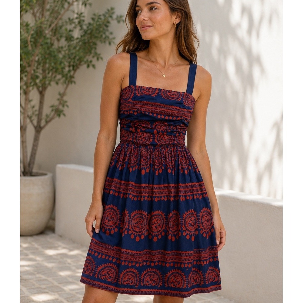 Anthropologie Girls from Savoy Sz S Boho Tribal Print Sundress Fit & Flare Midi